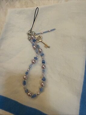 Blue Beaded Key Charm Wristlet